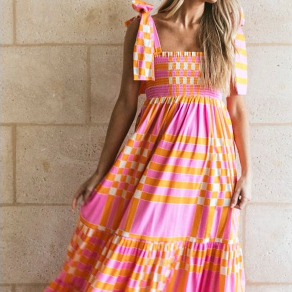 Vibrant Pink and Orange Maxi Dress